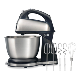 Hamilton Beach Classic Stand and Hand Mixer, 4 Quarts, 6 Speeds with QuickBurst, Bowl Rest, 290 Watts Peak Power, Black and Stainless