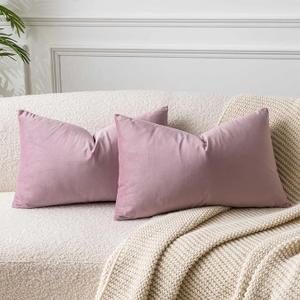 JUSPURBET Pink Purple 16x24 inch Pillow Cover Set of 2 Soft Decorative Lumbar Velvet Throw Pillow Cases for Couch Bed Sofa Zippered Closure Luxurious Velvet Fabric Machine Washable Home Decor