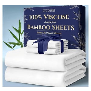 DECOLURE 100% Viscose Derived from Bamboo Sheets King Size 4pcs - Ultra Soft & Luxuriously Cooling, 17" Deep Pocket, Double Stitching, Perfect for Hot Sleepers - King Bed Sheets (White)