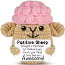 2 x Positive Crochet Sheep Christmas Birthday Gifts for Women Men Her Him, Funny White Elephant Stocking Stuffers Inspirational Gifts for Son Daughter Mom Dad Sister Friend Coworkers, Cute Animal Desk Decor