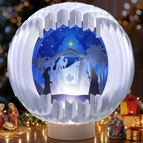 Glooglitter Lighted Nativity Scene Decor Indoor, 6.1 Inch Christmas LED Light up Paper Nativity Tabletop Xmas Jesus Table Decoration Religious Christian Lamp for Gift Mantle Fireplace Bookshelf