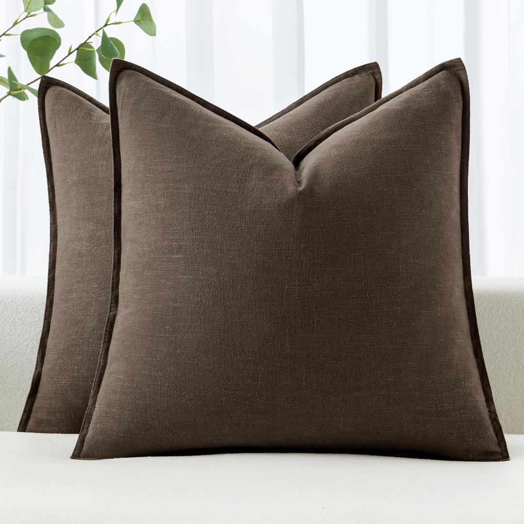 MIULEE Decorative Linen Euro Sham Pillow Covers 26x26 Dark Coffee Chocolate Boho Farmhouse Neutral Winter Couch Throw Pillows for Bed Pack of 2 Accent Modern Pillowcase Sofa Livingroom Home Decor