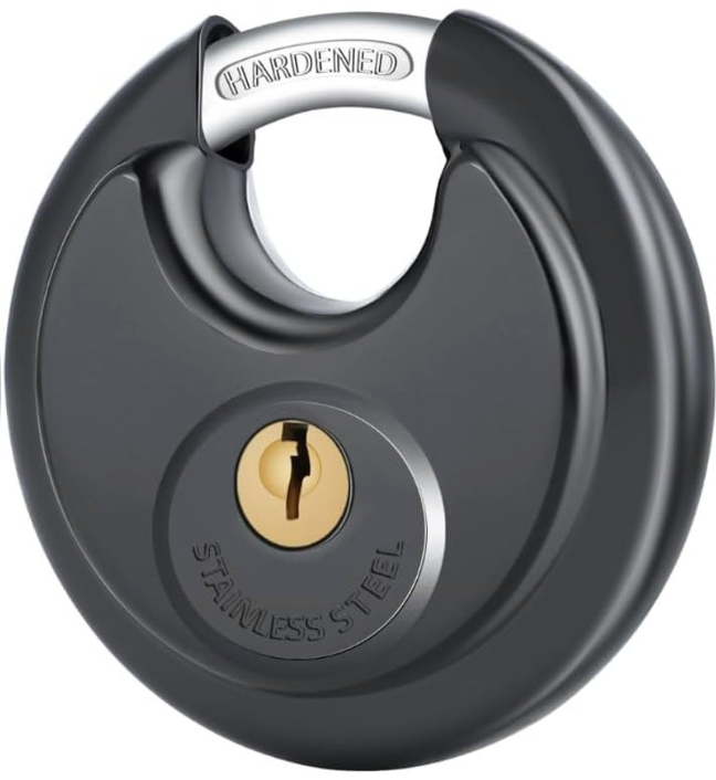 DAYGOS Waterproof Keyed Padlock, 3/8 Inch Shackle, Stainless Steel Disc Storage Locks with Keys for Outdoor Use, 1 Pack, Black