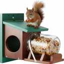 LemonRoad Wooden Squirrel Feeder, Wood Squirrel House for Outside Garden Tree, Chipmunk Feeder for Corn with Removable Storage Bottle, Green & Brown