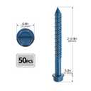 1/4" x 2-3/4" Concrete Screws, 50 PCS Blue Hex Washer Head Concrete Screws Anchor Kit with Drill Bit and Hex Bit Socket, for Masonry, Cement, Block, Brick or Stucco