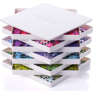 Tidyboss 8 Puzzle Sorting Trays with Lid 8" x 8" - Portable Jigsaw Puzzle Accessories White Background Makes Pieces Stand Out to Better Sort Patterns, Shapes and Colors | for Puzzles Up to 1500 Pieces
