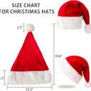 IZUS Women Men Christmas Santa Hat Velvet Red Hats with Fluffy Plush White Brim/Pom for Xmas New Years Holidays Party (One Size)