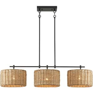 41" Chandelier Woven Rattan Light Fixture with 3 Wicker Lampshades, Large Linear Boho Chandeliers Drum Pendant Lights Kitchen Island