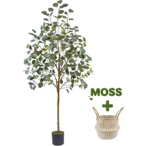 Warmplants Artificial Eucalyptus Tree, 5ft Tall Mordern Fake Eucalyptus Plant with Basket, Green Silk Leaves Perfect Faux Trees for Home Office Livingroom Floor Decor Indoor Outdoor