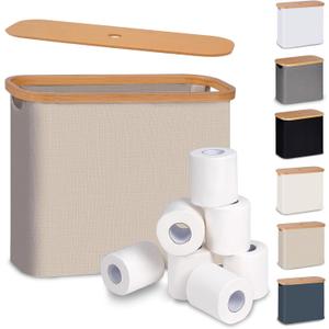 efluky Toilet Paper Basket with Lid, Toilet Paper Organizer for Bathroom, Free Standing Toilet Paper Holder with Storage, Brownbeige