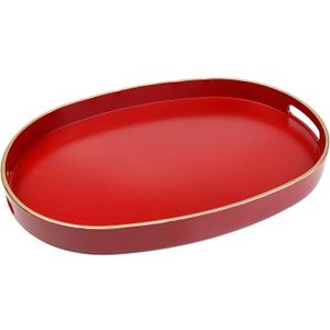 Spsyrine Red Plastic Serving Tray for Ottoman, Coffee Table, Oval Decorative Tray for Entertaining, Outdoor, Living Room, Home Decor (15.5" x 10.6" x 1.4")
