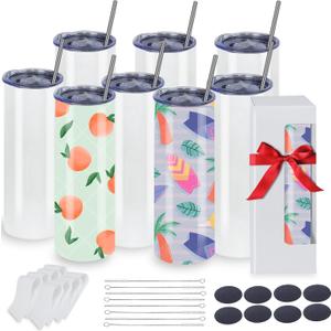 8 Pack Sublimation Tumblers 30 Oz Skinny Straight, Stainless Steel Sublimation Tumblers Blank, Individually Gift Boxed, Insulated Tumbler Sublimation (8 PACK, 30OZ) 