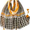 Travel Boho Scarf for Women Casual Lightweight Pashmina Scarves Fashion Multicolor Shawl Wraps with Fringed Beads,  Yellow Plaid