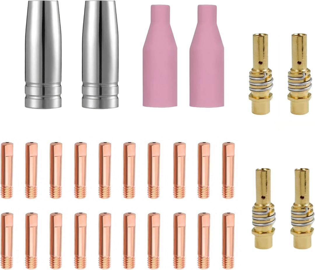 Mig 28-Pack MB15 15AK welding Gun Accessory Kit ;Welding contact Tips 0.035" 0.9mm,Ceramic Nozzles Welding Nozzle/Contact Tip Holder Fit MIG Welding Torch, (0.035" Accessory Kit)