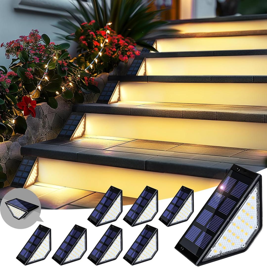 Solar Step Lights for Outside,24 LEDs Solar Stair Lights Waterproof IP65,Solar Deck Lights Outdoor for Yard, Porch, Front Door, Stair, Step, Patio, Deck(8 Pack, Warm White)