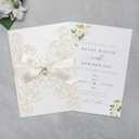 2 x 20Pcs 5.12x7.09 inch Laser Cut Wedding Invitation Cards With Envelopes and Ribbons for Quinceanera Bridal Shower Baby Shower Party Invite (lvory)