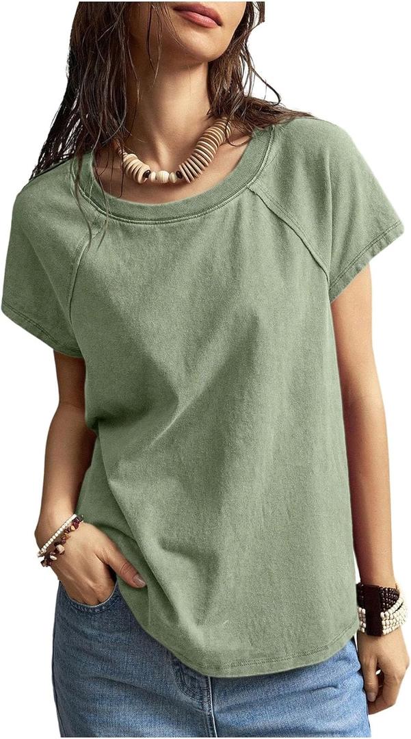 Milumia Women Crew Neck Short Sleeve Loose Fit T-Shirts Summer Solid Casual Tee Tops (M) Milumia Women Crew Neck Short Sleeve Loose Fit T-Shirts Summer Solid Casual Tee Tops (M)