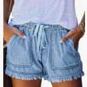 YOCUR Womens Lightweight Shorts Casual Baggy Trendy Hot Pants Elastic Waist Drawstring Comfy Shorts, S, Light Blue