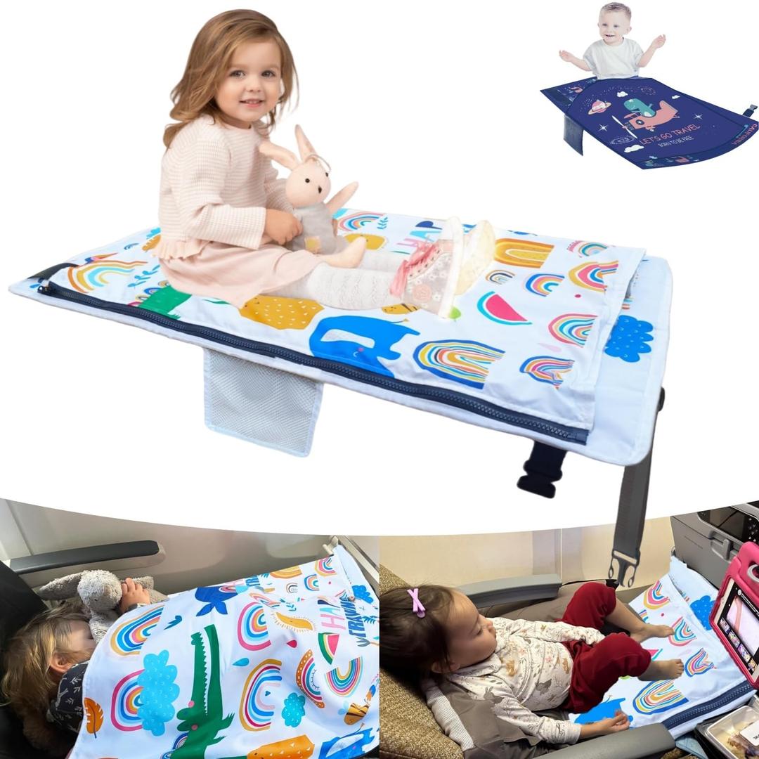Kids Airplane Bed with Quilt, Airplane Seat Extender for Kids,Kids Airplane Bed Kids Airplane Travel Essentials, Baby Travel Essentialswith QuiltPortable, Foldable Airplane Crib for Kids (White)