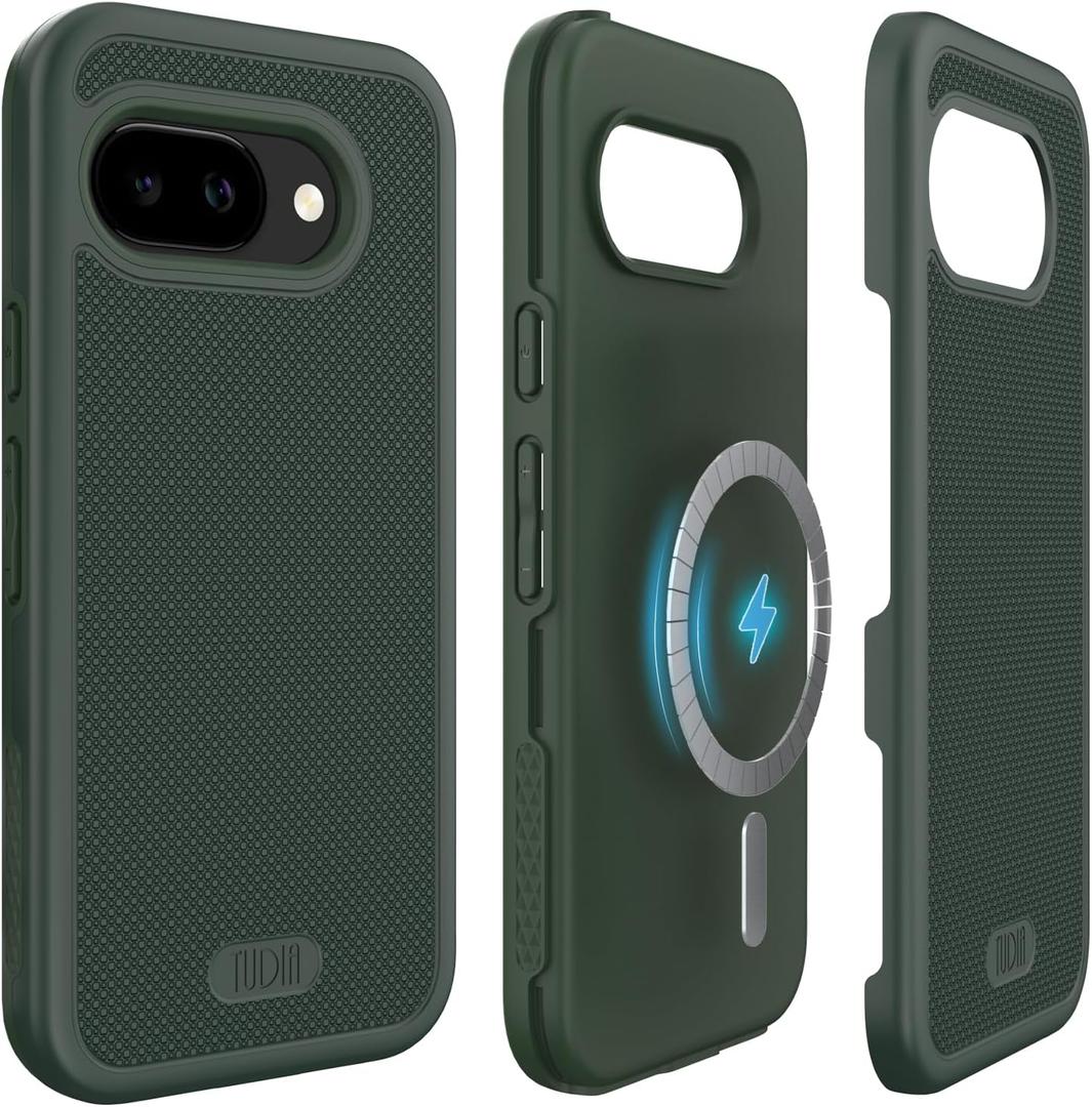 TUDIA MergeGrip [Military Grade] Magsafe Compatible Google Pixel 9a Case 2025, [Drop Tested] Dual Layer Shockproof Slim Non-Slip Heavy Duty Protective Pixel 9a Phone Cases - Pine Green