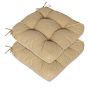 Aoodor 19" x 19" x 5" Tufted Outdoor Chair Cushions, Water Resistant & Fade Resistant Polyester Dining Chair Pads with 2 Straps for Patio Furniture, Set of 2