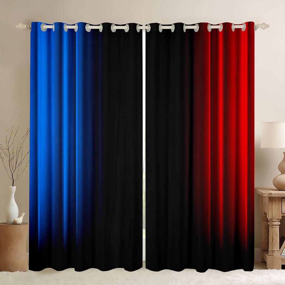 Feelyou Geometric Abstract Ombre Women Window Curtains for Bedroom Living Room Kids Teens Blue Red and Black Striped Curtains Decor Modern Fashion Window Drapes Treatments 38W X 45L,2 Panels