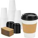 Lamosi 50 Pack 12 oz Disposable Coffee Cups with Lids and Sleeves, Leak-Proof To Go Coffee Cups with Lids, Hot/Cold Beverage White Drinking Cup for Home, Office, Parties, Travel