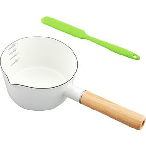 Enamel Milk Pan, 1L Milk Pot Butter Warmer Enamel Saucepan with Silicone Spatula & Pour Spout, Nonstick Enamels Milks Melting Pot for Induction Electric Gas Stoves(COLOR:white)