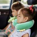 H HOMEWINS Travel Pillow for Kids,Cute Animal Toddler Neck Pillow for Boys Girls,Soft Neck Head Chin Support Pillow,Travel Accessories for Airplane, Car, Train,Recline (Green Dinosaur)