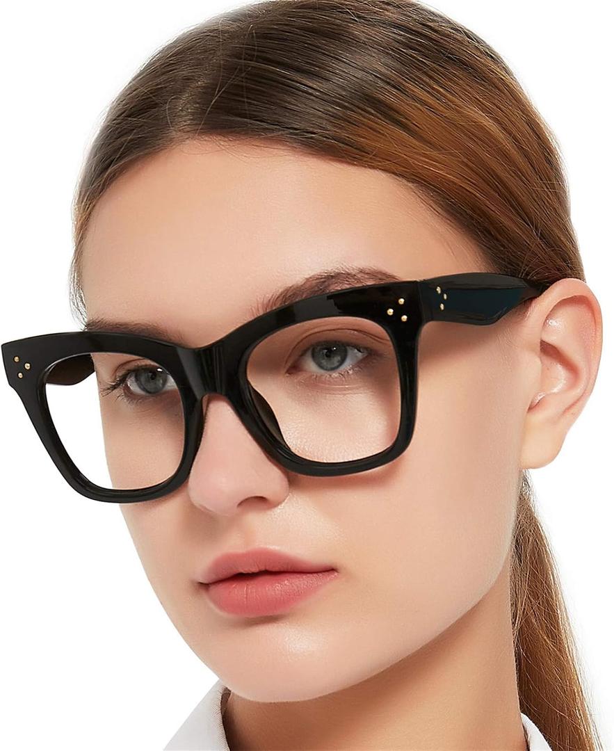 OCCI CHIARI Large Reading Glasses with Blue Light Blocking Glasses Overized Readers 100 150 200 250 300 350 400 500 600 (Black, 3.0)
