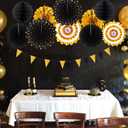 Black-Gold Graduation Party-Decorations - 33pcs Kits Banner, Streamers Tassel Garland,Tissue Pom Poms Honeycomb, Paper Lantern Fans,Wedding New Year Birthday Baby Shower Decor Hugtmr