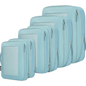BAGAIL 4 Set/6 Set/8 Set Compression Packing Cubes Travel Accessories Expandable Packing Organizers (Square Mesh, 06-Dusty Blue)