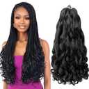 French Curl Braiding Hair 8 Packs 22 Inch Loose Wavy Bouncy Braiding Hair Pre Stretched 75g/Pack Synthetic French Curly Braiding Crochet Hair for Black Women 1B Black