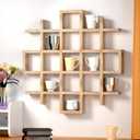 Suzile Oversize Coffee Mug Display Rack Wooden Display Shelves Rustic Wooden Floating Curio Shelf Travel Wall Mounted Coffee Mug Rack Holder Shadow Box Shelf(5.1x5.1x3in,Wood Color), Grid Size 5.1x5.1x3in