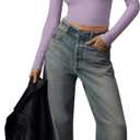 REORIA Long Sleeve Shirts for Women 2024 Fall Fashion Square Neck Basics Y2K Crop Tops Layering Slim Fitted Top, XL