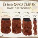 BARSDAR Copper Red Clip in Hair Extensions - 12 Inch Short Wavy Copper Red Clip in Hair Extensions for Women - 6PCs Full Head Thick Soft Synthetic Auburn Hairpieces Daily Party