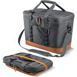 CleverMade Pacifica Collapsible Cooler Bag Large Portable Cooler Bag for Travel, Foldable Insulated Cooler for Beach, Picnic & Tailgating, Holds Up to 50 Cans, Leakproof Soft Carry Cooler - Gray