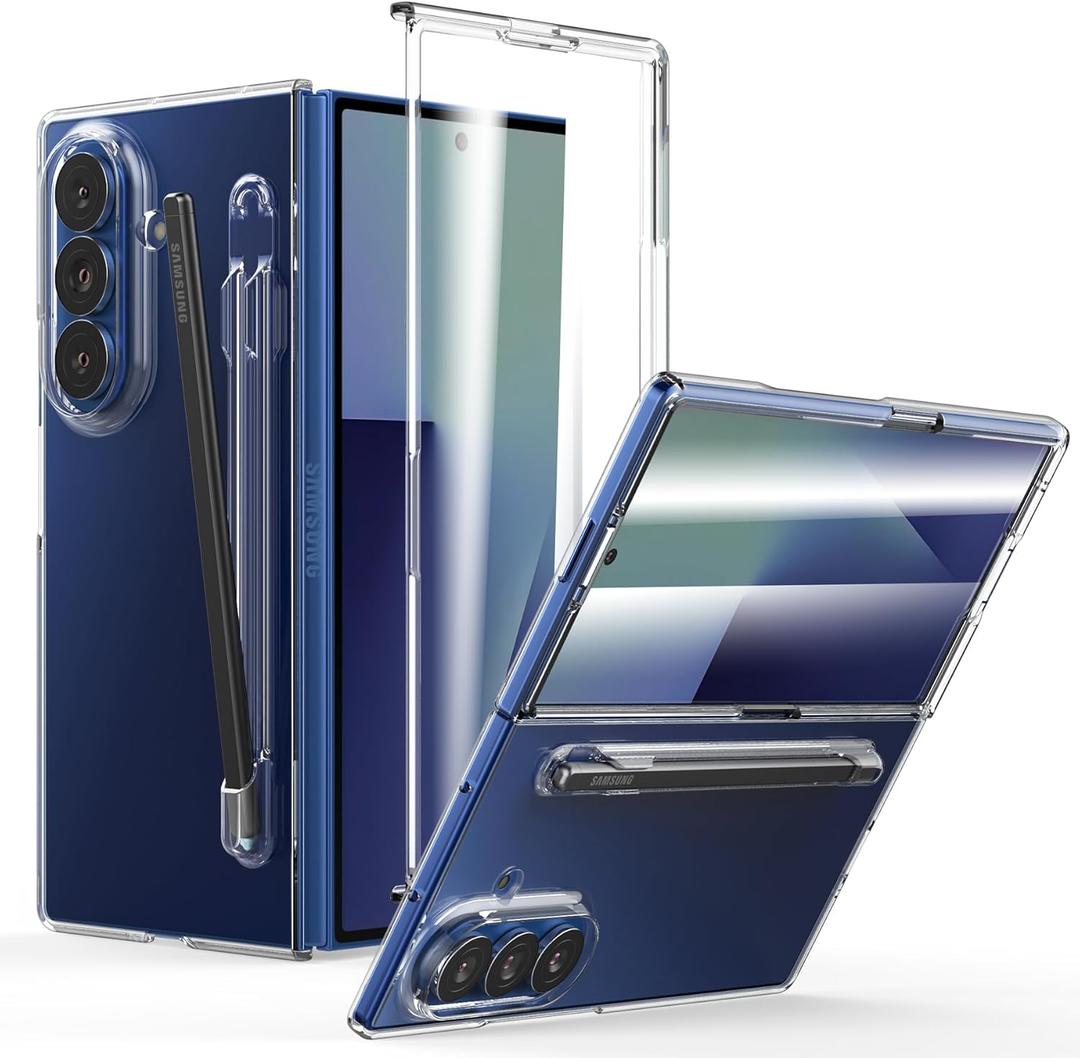 Foluu Slim Fit Case for Samsung Galaxy Z Fold 7 with Pen Holder & Front Built-in Screen Protector, Hard PC Back Bumper Protective Shockproof Cover for Samsung Galaxy Z Fold7 5G 2025 (Clear)