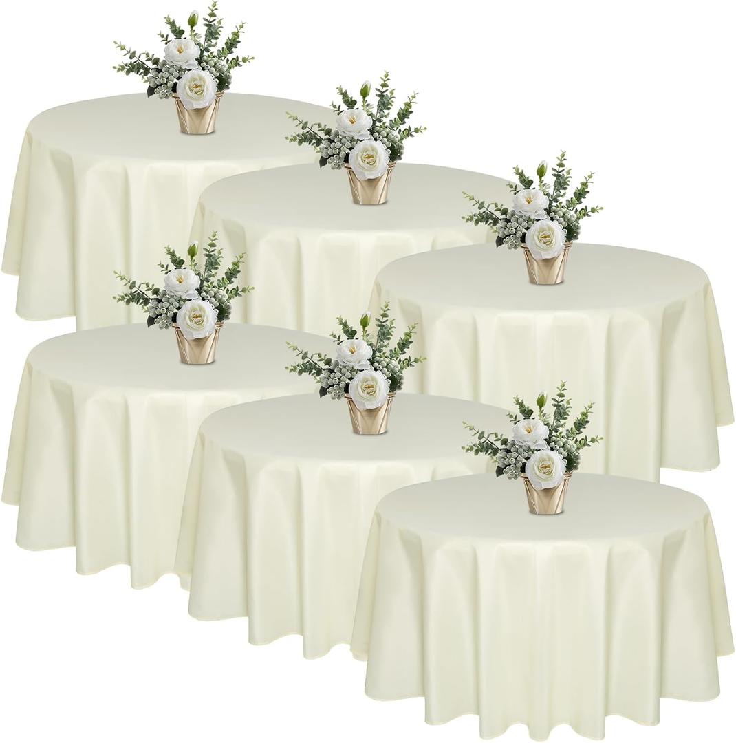 6 Pack 120 In Round Ivory Tablecloths - Reusable Polyester Table Covers  Protect from Spills (Not Waterproof)  for Weddings, Banquets, Parties  Ships Folded, Wrinkles Likely, Steam Before Use
