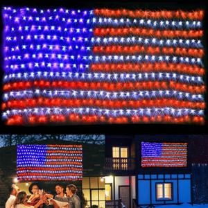 PUHONG (New) American Flag Lights, 420 LED USA Flag Net Lights, Outdoor Waterproof Patriotic Ornaments for Independence Day National Day July 4th Memorial Day Christmas New Year Party Yard Decoration (Plug-in)
