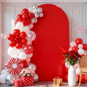 7.2FT Red Arch Cover - Polyester Fitted Wedding Arch Stand Covers Round Top Chiara Arch Backdrop Cover for Birthday Party Banquet Photo Background Decoration