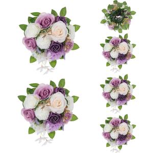 BLOSMON Artificial Flowers Ball Wedding Centerpieces 6 Pcs Lilac Rose Artificial Flower Center Pieces Decoration for Table Silk Kissing Ball Faux Floral Bouquet Arrangements for Home Party DIY Decor
