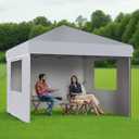 KYBOLT 10x10 Ft Pop Up Canopy Tent Easy One Person Set-up, Instant Portable Shelter with 3Pcs Sidewalls 4 Sandbags for Patio, Outdoor Activities (White)