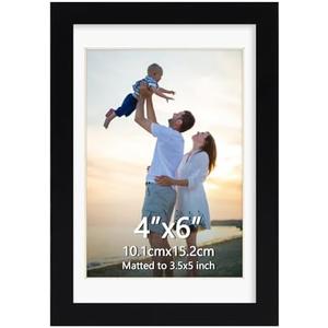 Pack of 2 Hoikwo 4x6 Black Plastic Frame with Plastic Cover, Mat Opening 3.1x4.6, Displays 4x6 Without Mat, 1 Pack 4 by 6 Frame for Wall Hanging and Table