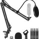 InnoGear Mic Stand for Blue Yeti, Heavy Duty Microphone Stand with Microphone Windscreen and Dual Layered Mic Pop Filter Suspension Boom Scissor Arm Stands for Blue Spark and Other Mics, Medium