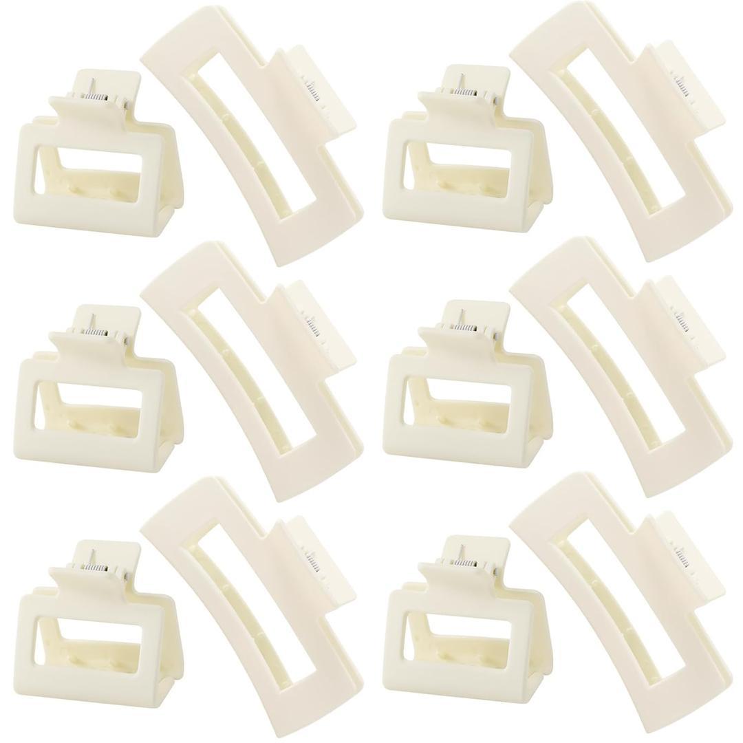 Hair Accessory Set for Women and Girls - 6 Large Rectangle Clips for Thick Hair, 6 Small Clips for Thin Hair (White)