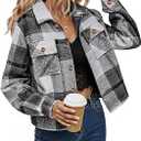 NILOINE Womens Flannels Cropped Shacket Plaid Jacket, Medium