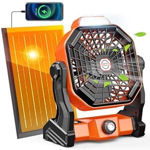 Rechargeable Solar Powered Fan,(30Hours Working) Solar Camping Fans & Led Lantern,8-inch Portable Fan with 7W Solar Panel, Battery Operated Powered Outdoor Tent Fans for Camping Essentials Accessories