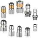 10Pcs Sewer Jetter Kit,Sewer jetter Nozzle, Sewer Rotary Button Pressure Cleaning Accessory, 5000 PSI High-Pressure Nozzle Heads Quick Connection Kit.