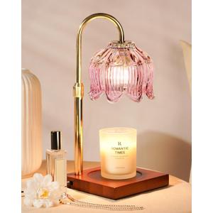 Pink Candle Warmer Lamp with Timer & Dimmer, Candle Lamp Warmer Adjustable Height, Mothers Day Birthday Gifts for Women Mom, House Warming New Home Bedroom Decor, Flower Wax Warmer for Jar Candle